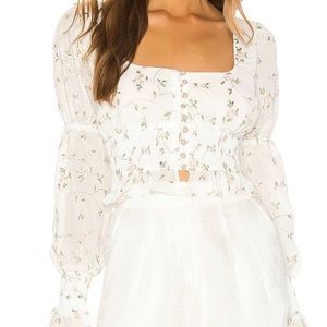 MAJORELLE Emerson Top - Revolve - embroidered long sleeve crop blouse NWOT